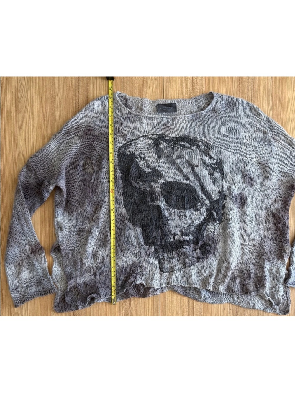 Wooden Ships Mohair Blend Skull Sweater Wmns S/M Gray Thrash Grunge 90s Y2K Boxy - Picture 7 of 8